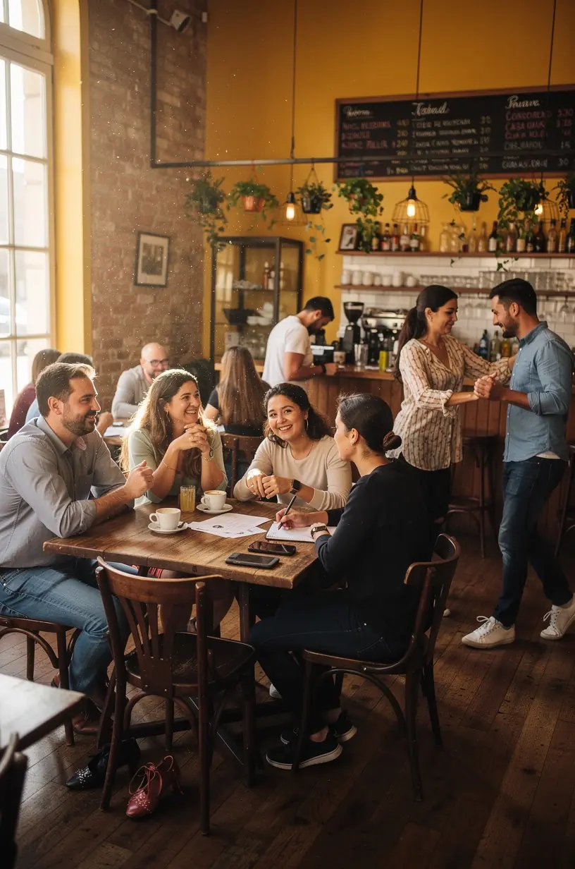 Adults engaging in dance coaching and social bachata.